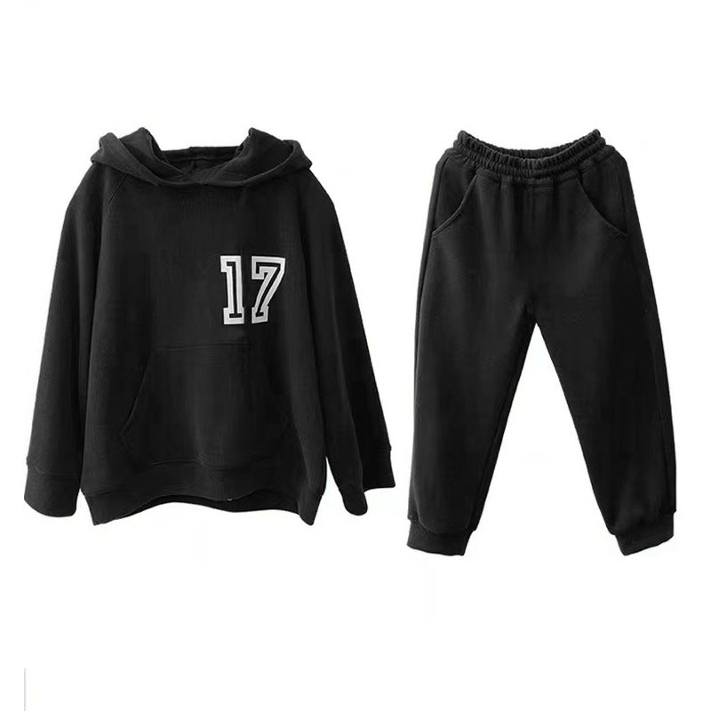 Girls' casual two-piece suit with hooded sweatshirt and sweatpants for middle and large children