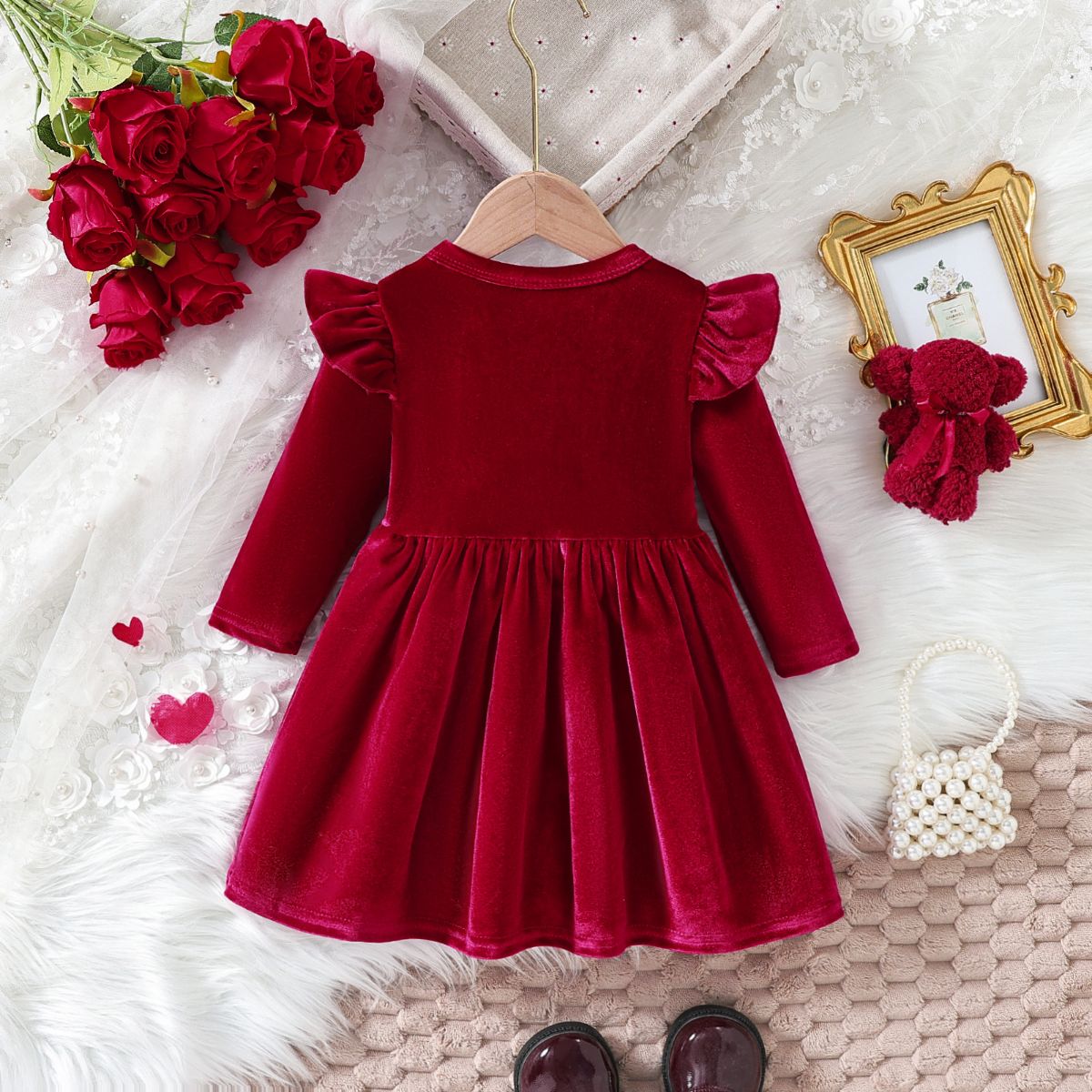 Girls autumn solid color single face velvet dress