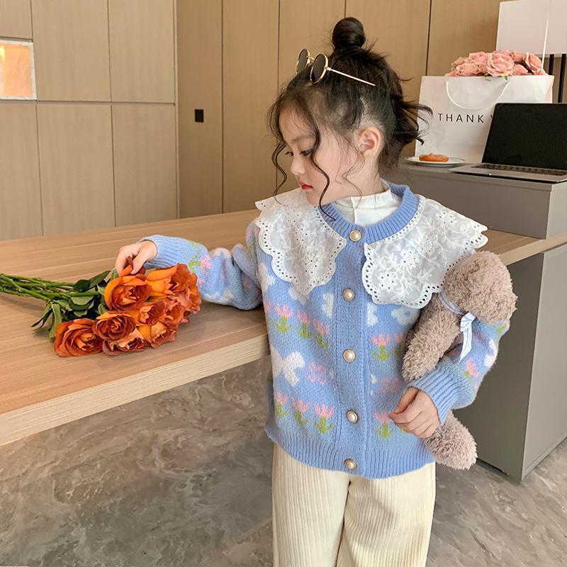 Girls ruffled sweater knitted cardigan