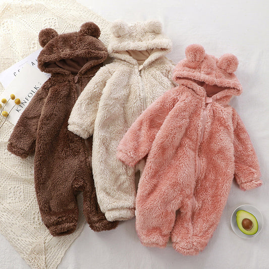 Baby winter warm plush outerwear bear crawling suit