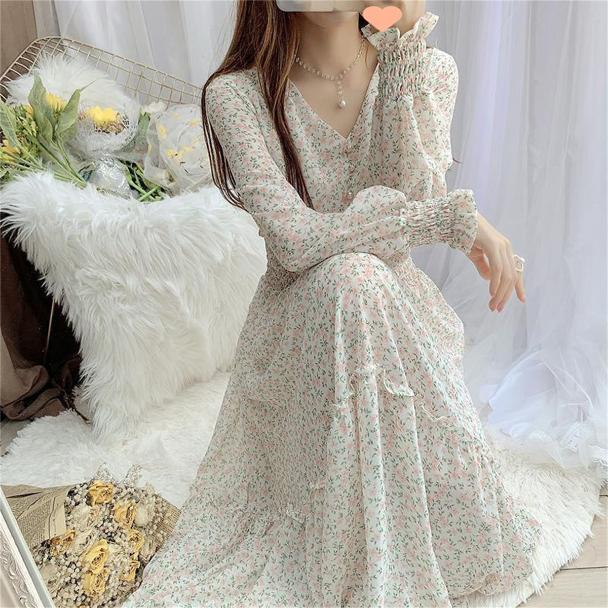 Adult floral chiffon ruffle dress