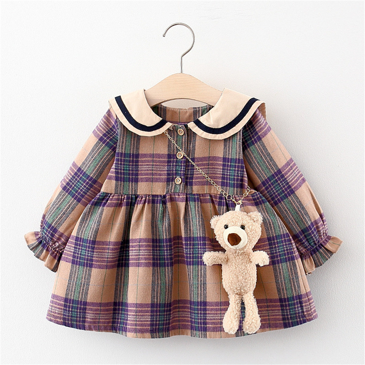 Baby Girl Plaid + Bear Autumn Dress