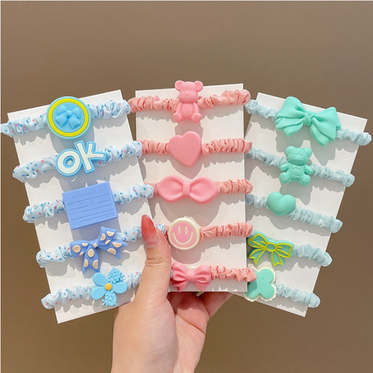 Children's 5-piece set of colorful cute three-dimensional bear elastic hair ties