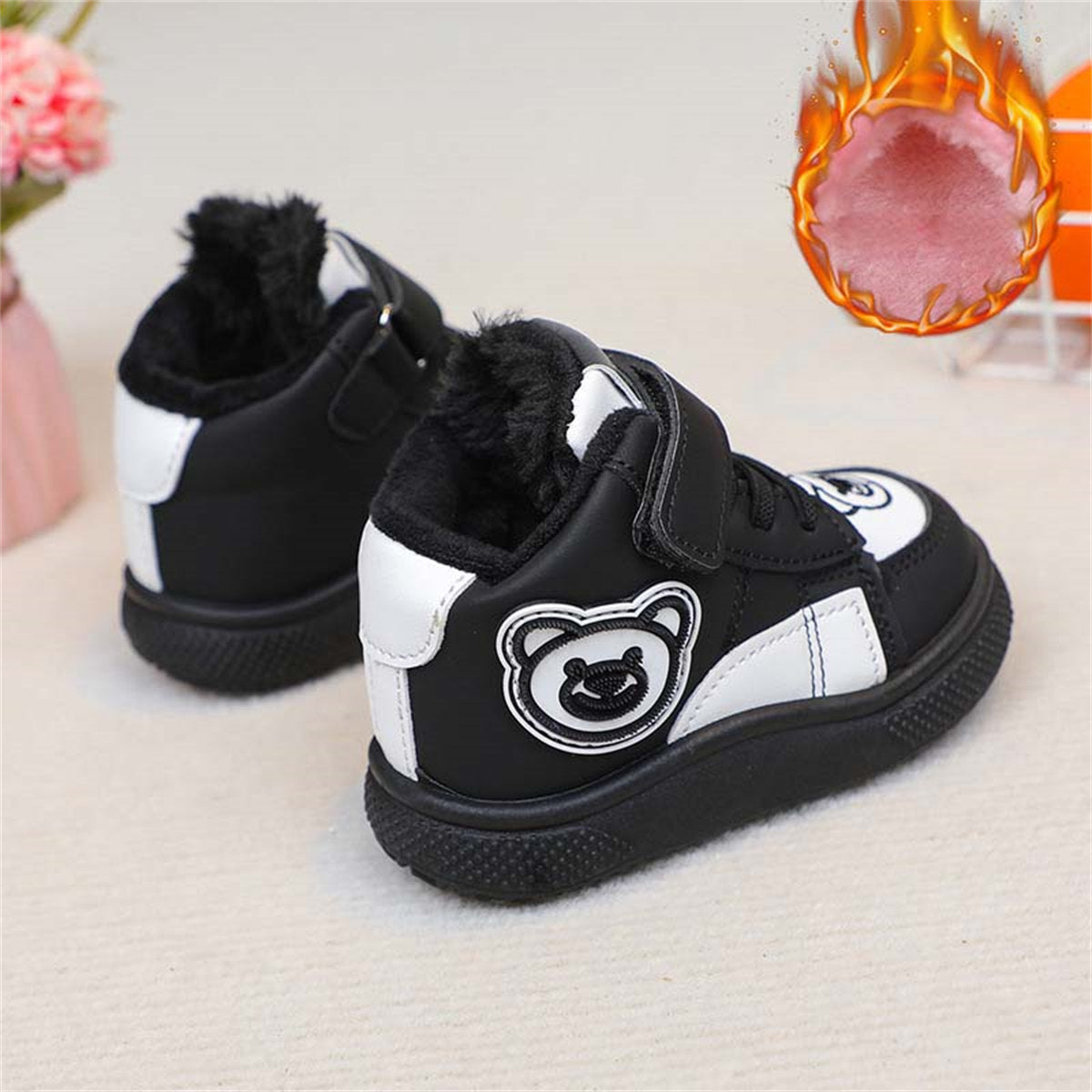 Cute bear warm, wear-resistant and non-slip Velcro cotton boots for boys and girls