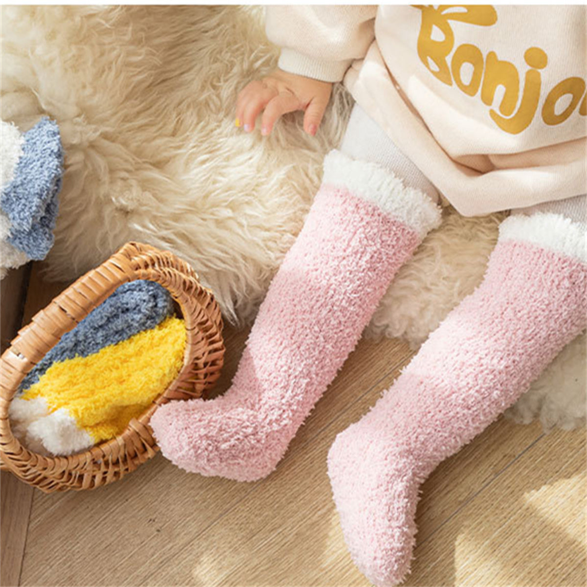 Infant and toddler coral fleece socks autumn and winter thickened velvet floor crawling socks long socks