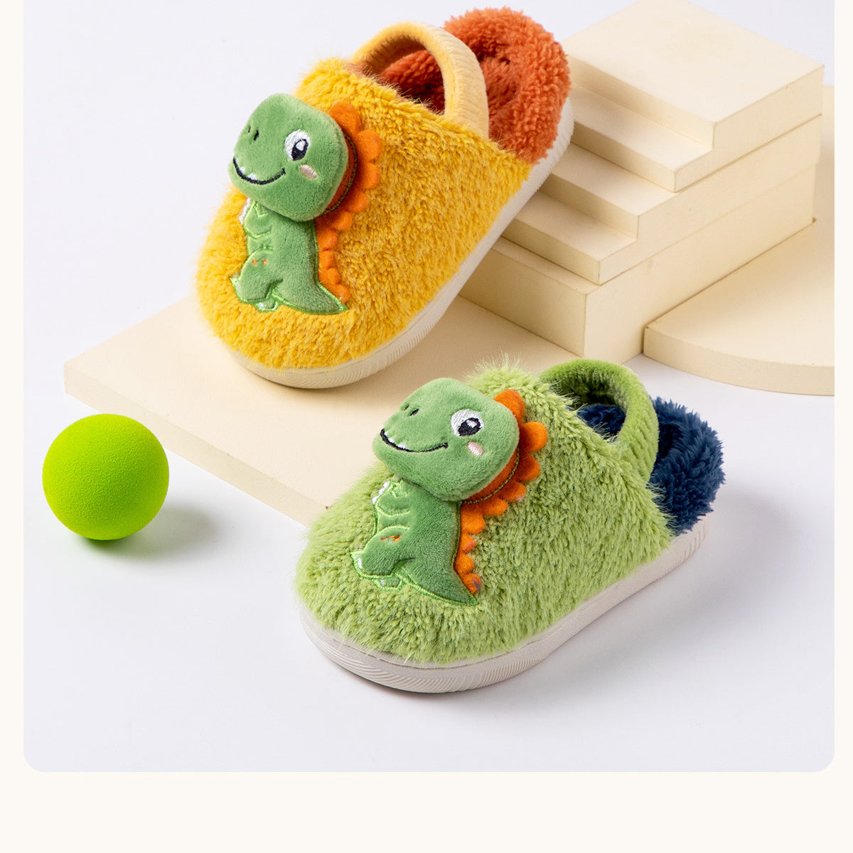 Children's autumn and winter cute dinosaur doll warm elastic back strap cotton slippers