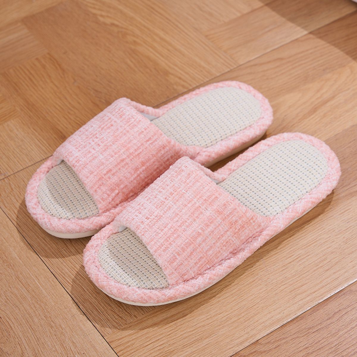 Slippers for women, small fragrance style, home slippers for couples, household, four seasons, guests, leaking toes, silent floor slippers