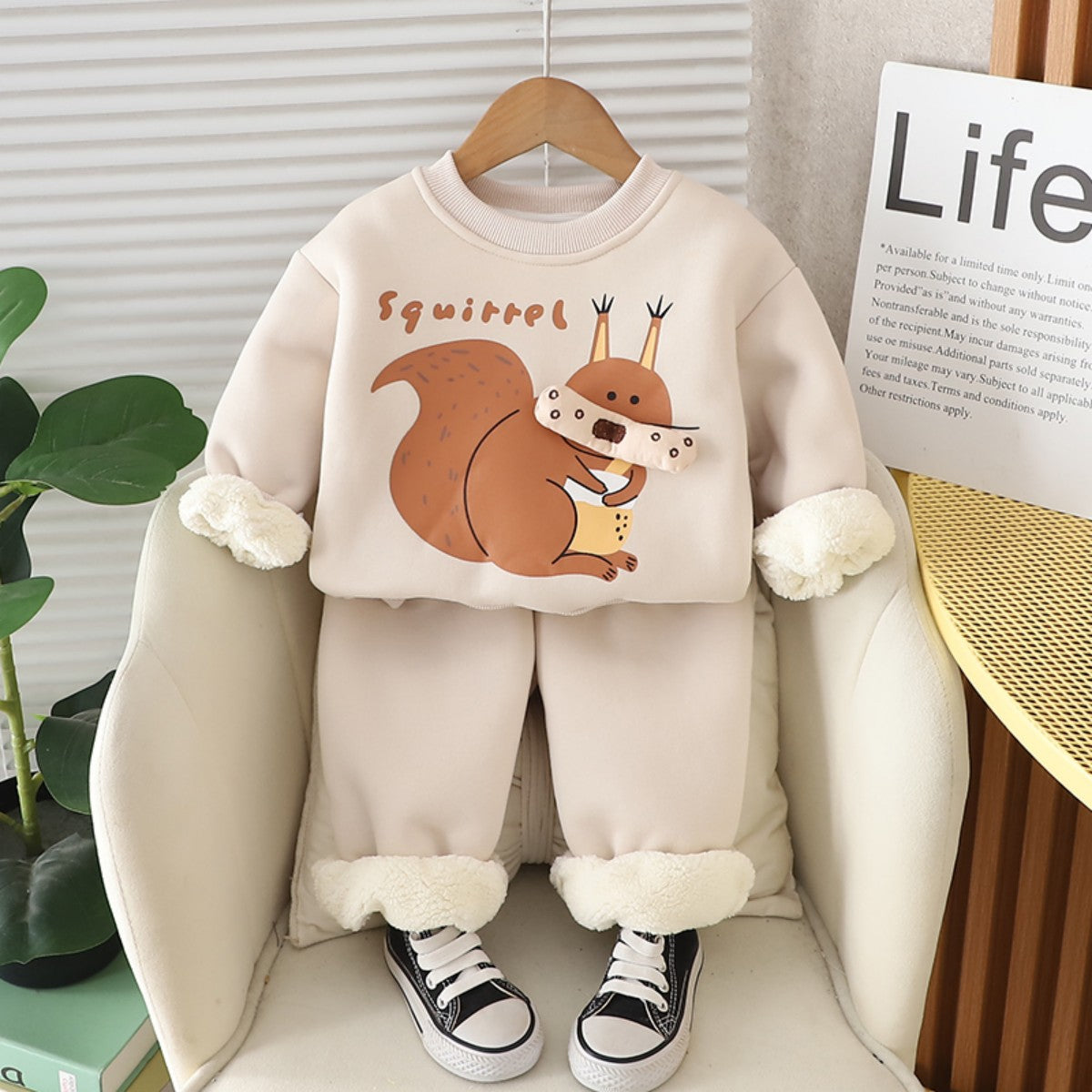 Baby autumn and winter plus fleece two-piece suit boy winter two-piece suit cartoon suit autumn and winter children's clothing