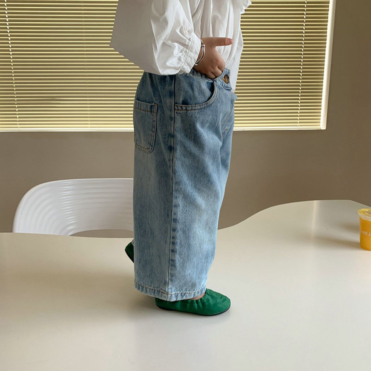 Boys and girls pants loose wide leg jeans nine points pants