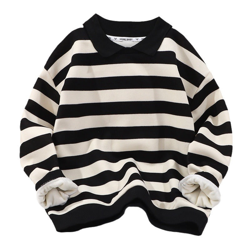 New autumn and winter boys' lapel polo shirt striped sweatshirt