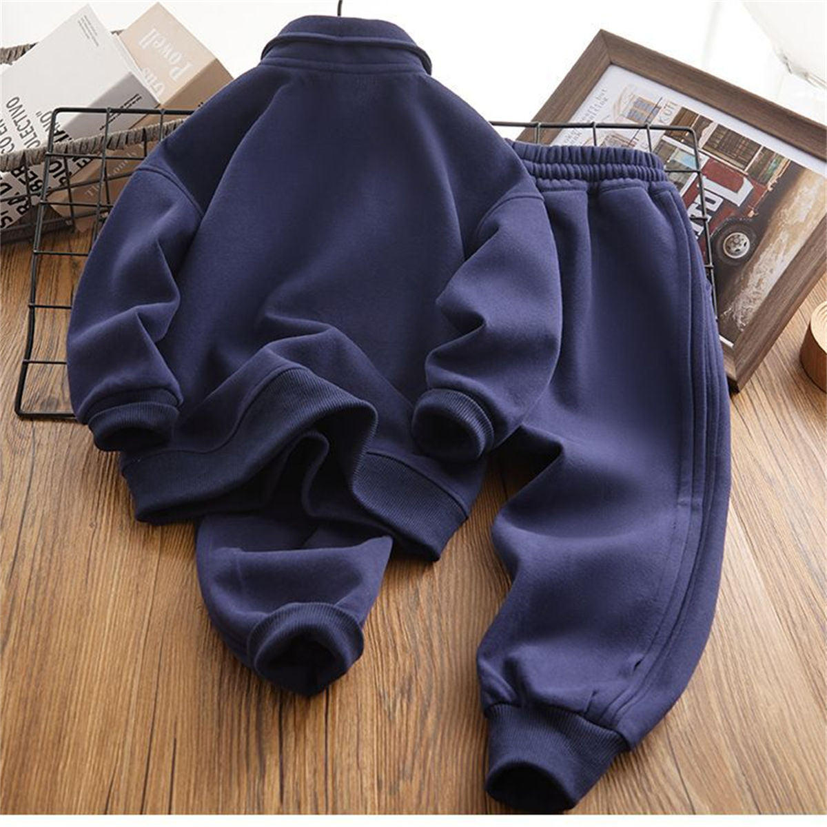 Winter fleece solid color sweatshirt suit for boys and girls