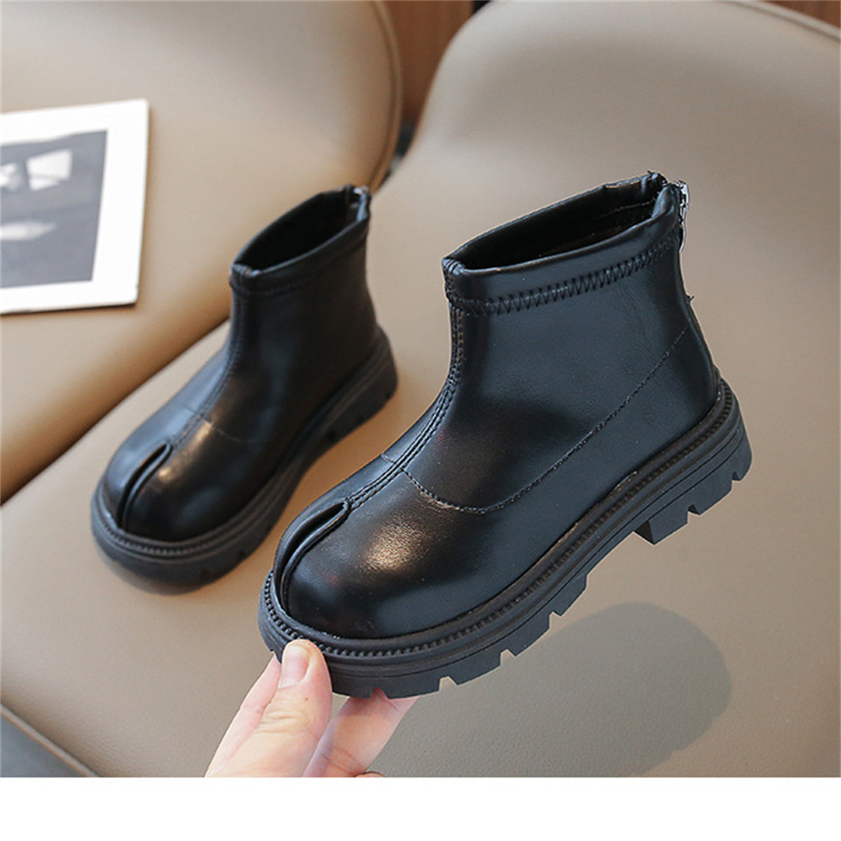 Children's girls' solid color simple style split toe versatile short boots