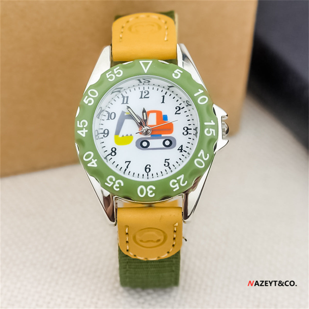 Children's cute excavator canvas breathable trendy luminous electronic watch