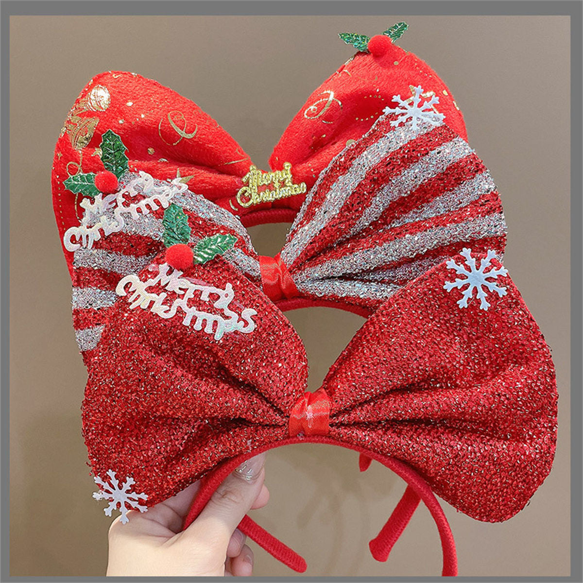 Children's Christmas red cute funny style bow headband does not hurt the hair