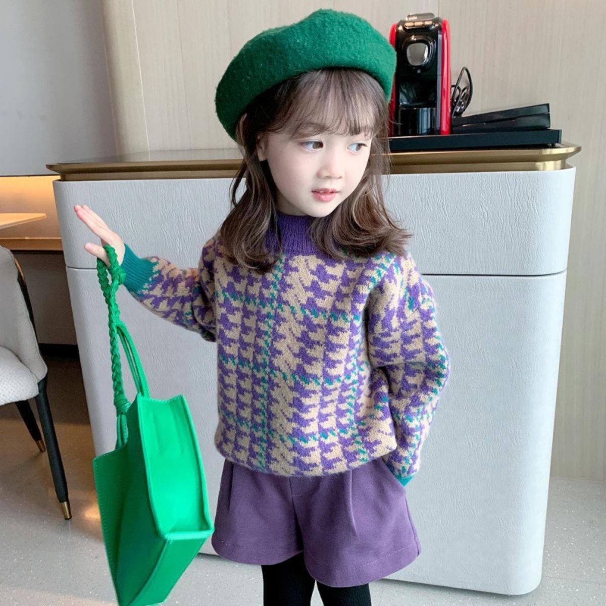 Girls knitted sweater winter new children's pullover bottoming shirt baby thick top