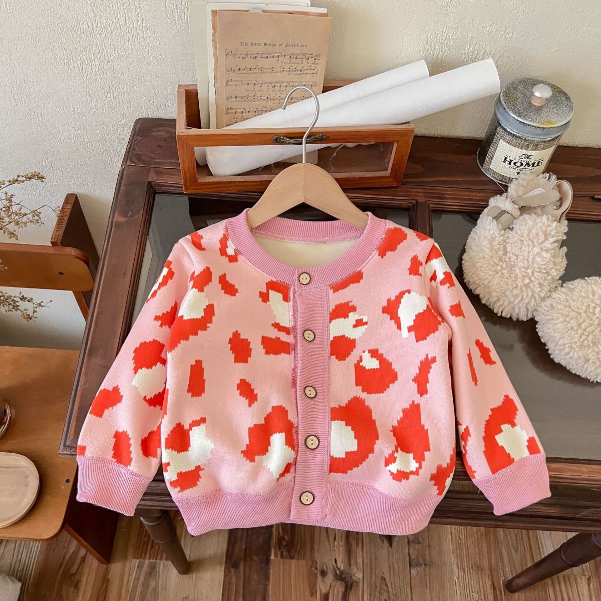 New autumn and winter all-match children's knitted jackets for boys and girls, warm cardigans for babies, thick outer wear