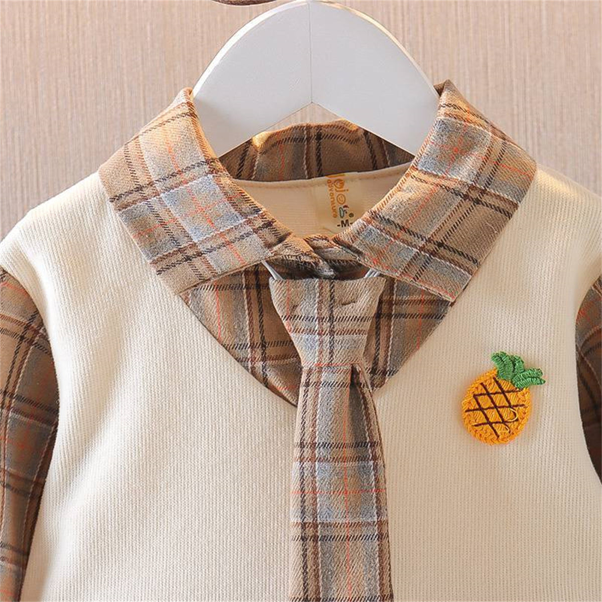 New spring and autumn baby girl long-sleeved vest fake two-piece college style dress bow tie detachable