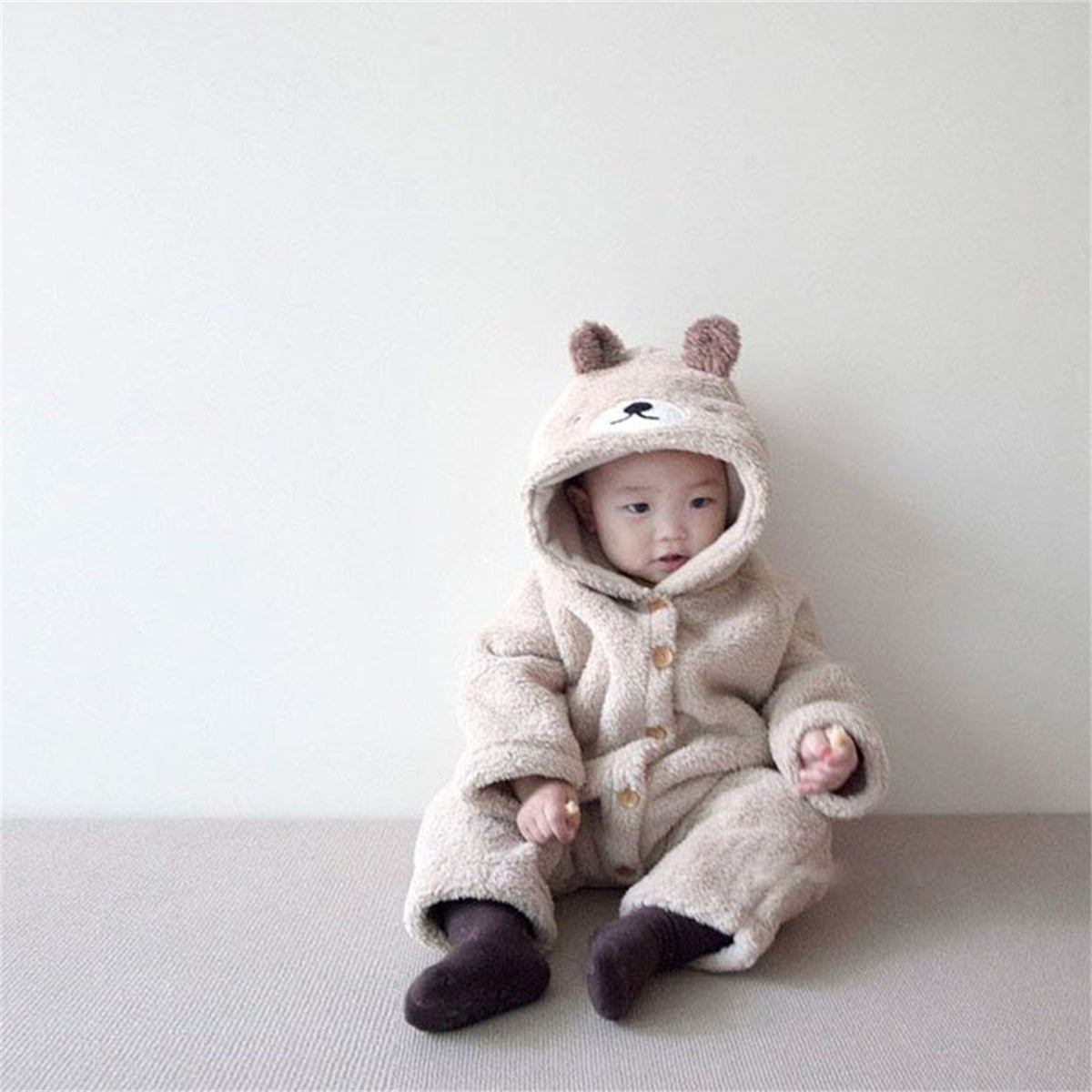 Baby cotton bear jumpsuit plush hooded romper