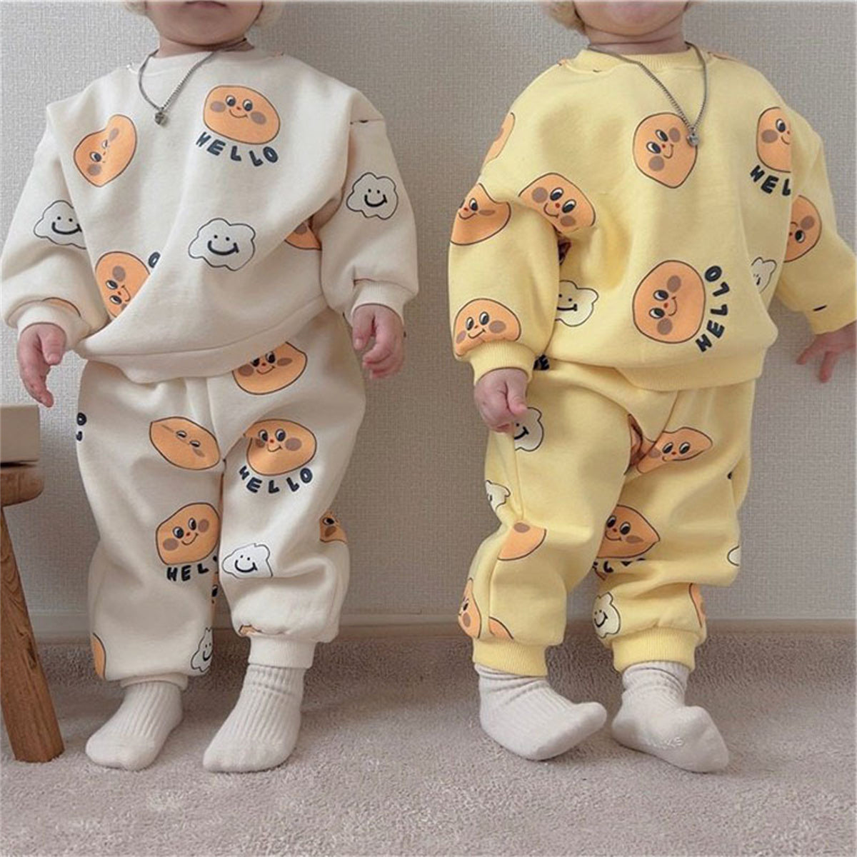 Baby Thickened Pants Set Two-Piece Cartoon Printed Sweater Set