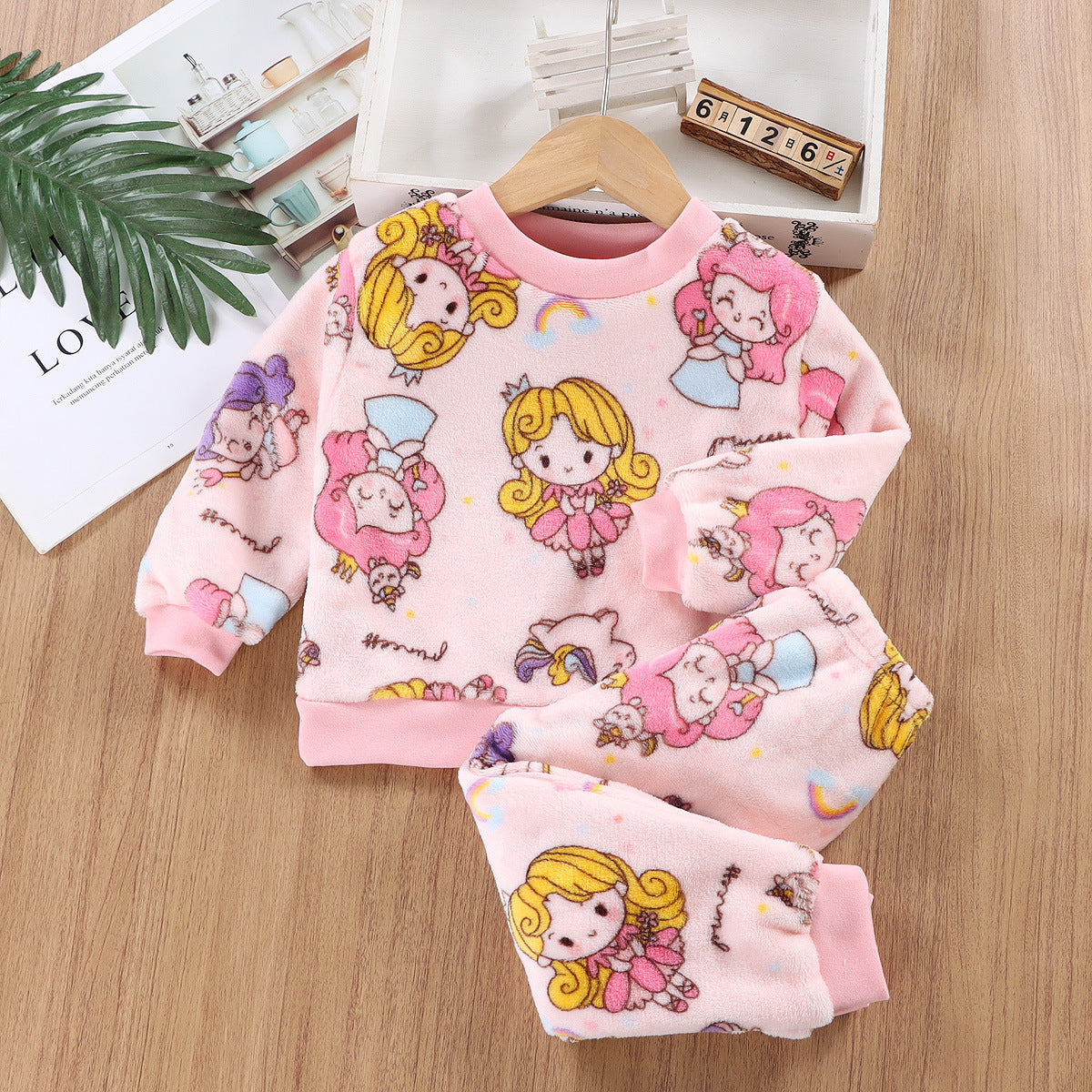 Children's autumn and winter warm flannel suit thickened home clothes autumn