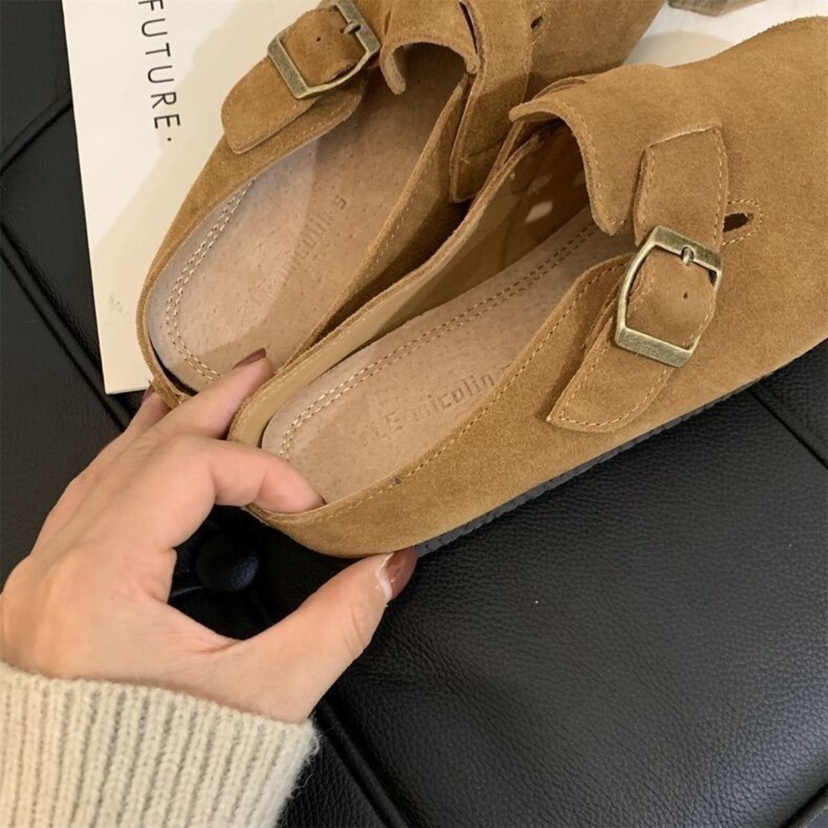 Closed toe soft sole round toe vintage suede Birkenstocks