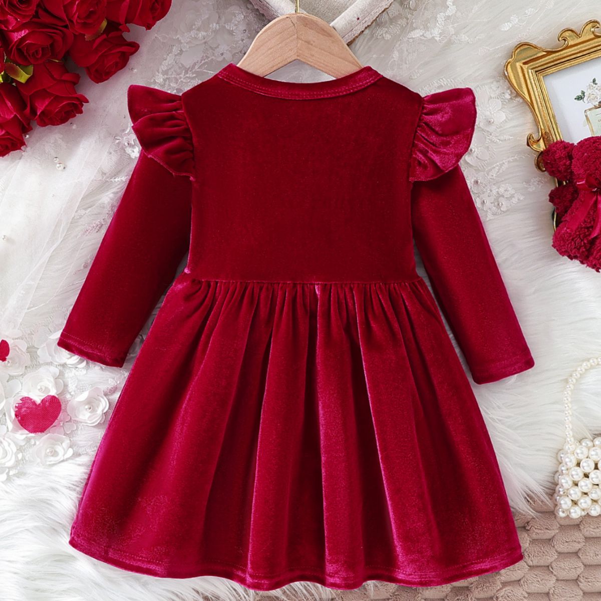 Girls autumn solid color single face velvet dress