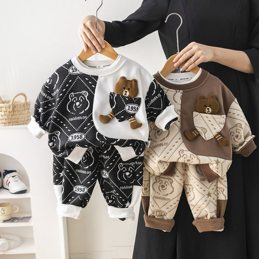 Boys autumn sweater two-piece suit new style baby spring and autumn clothes casual small and medium children's long-sleeved suit