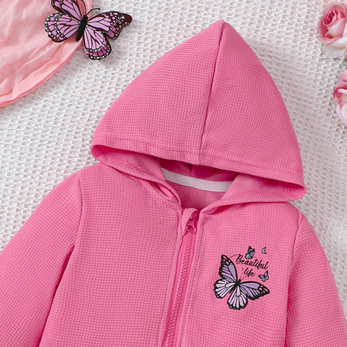 Baby girl pink zipper hooded suit