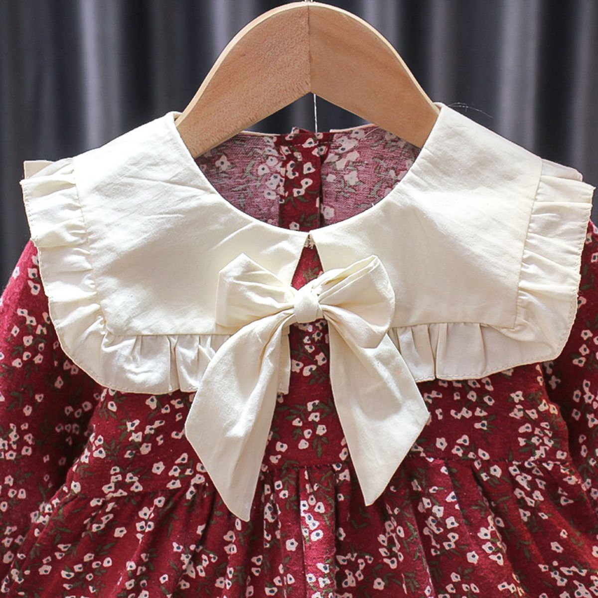 Children's skirt spring and autumn new style girls floral long-sleeved princess dress small and medium children's doll collar skirt