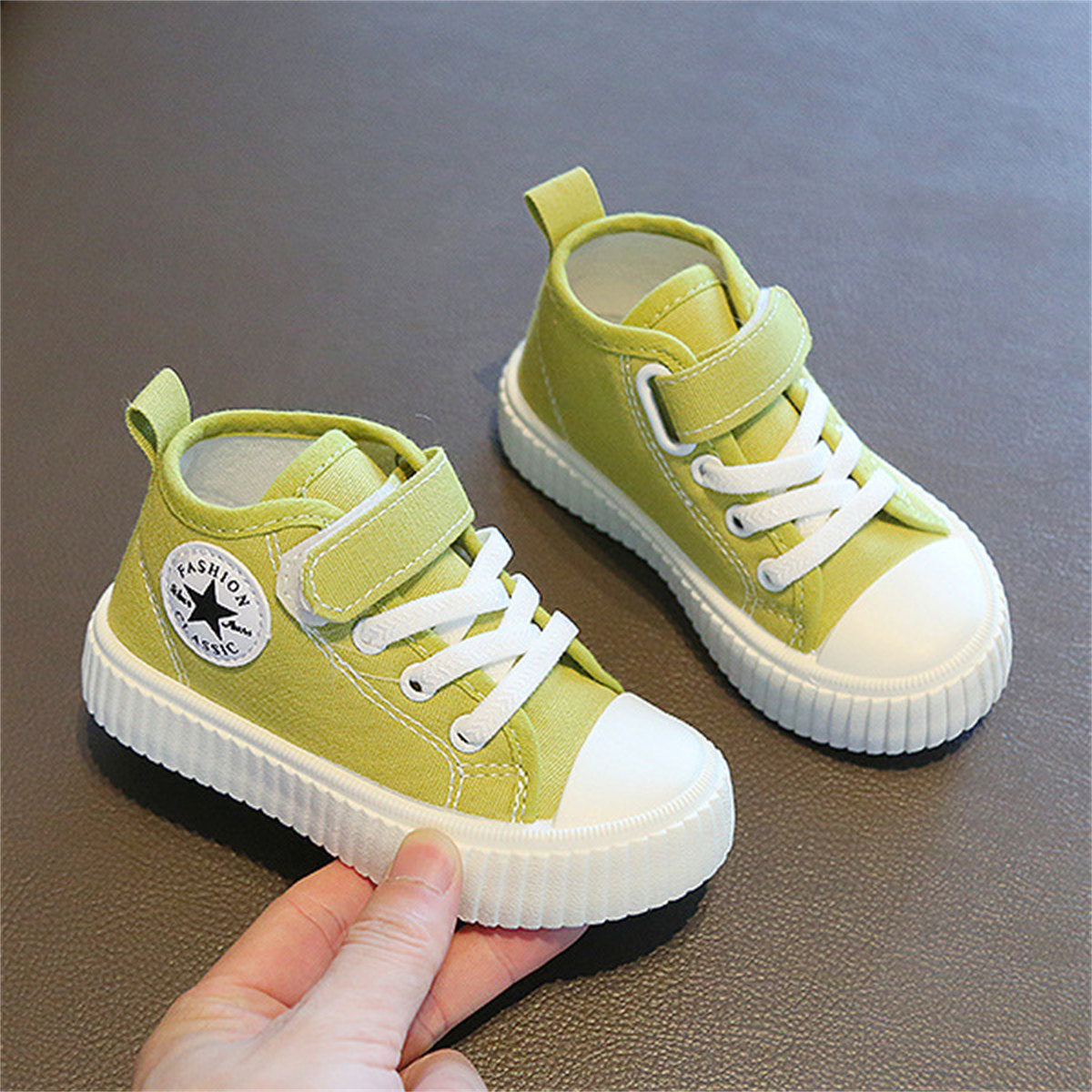 Children's and boys' spring and autumn pure color simple casual style Velcro high-top canvas shoes