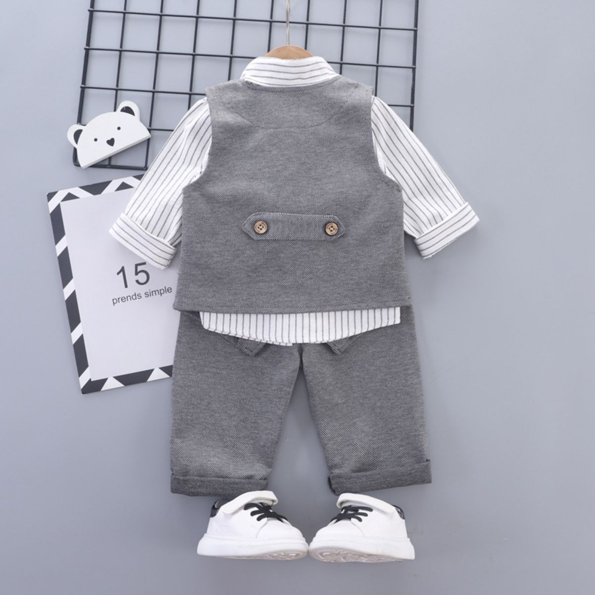 Baby boy spring and autumn clothes baby suit set 3-piece gentleman dress baby clothes striped shirt