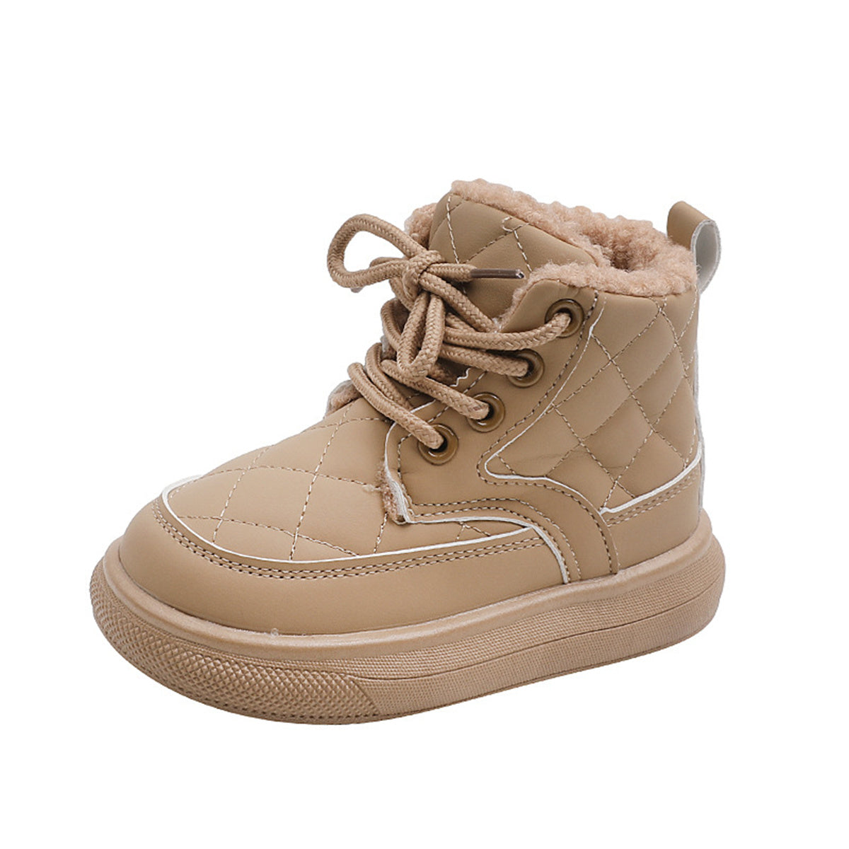 Children's girls' solid color simple British style warm plus velvet fashionable waterproof non-slip high top cotton shoes