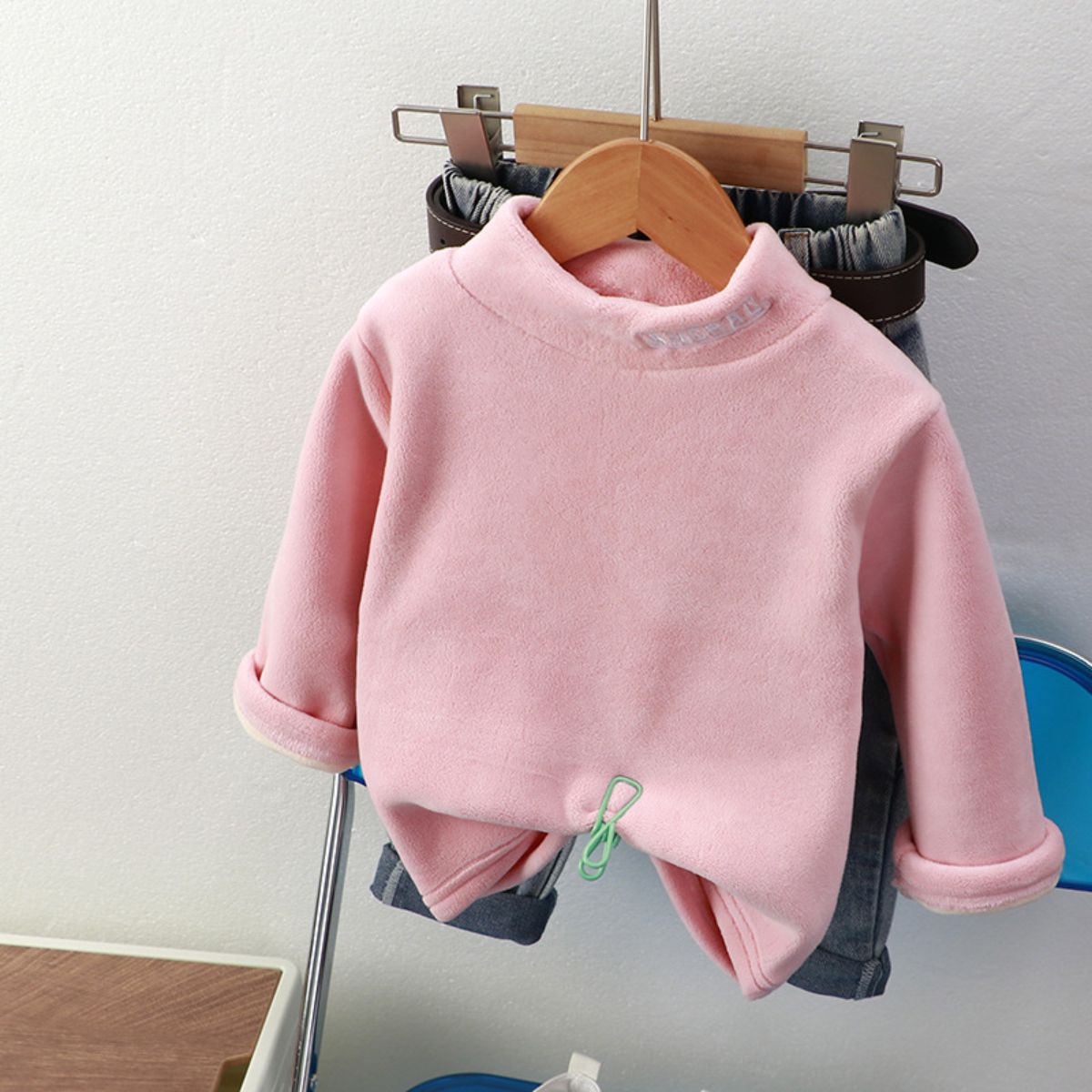 Children's winter fleece tops with medium to high collar for warmth