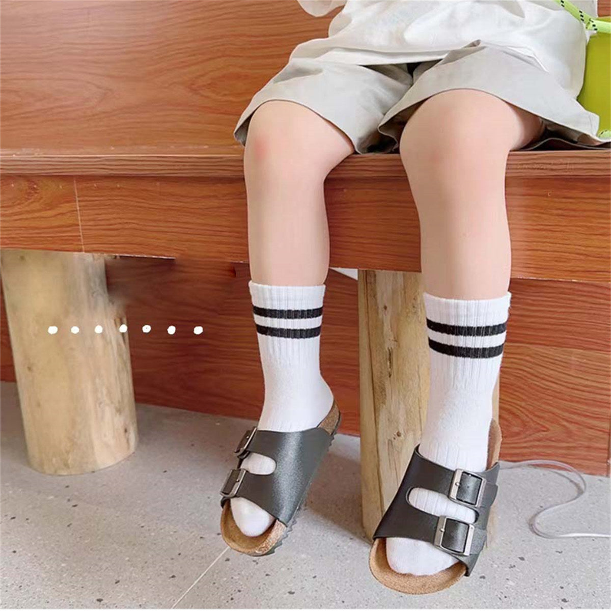 Children's spring and autumn casual college style parallel bars men's and women's short socks