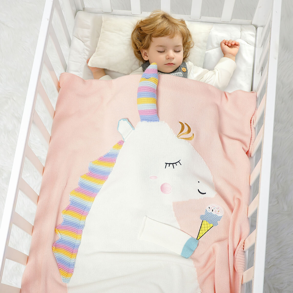 Baby Knitted 3D Unicorn Blanket