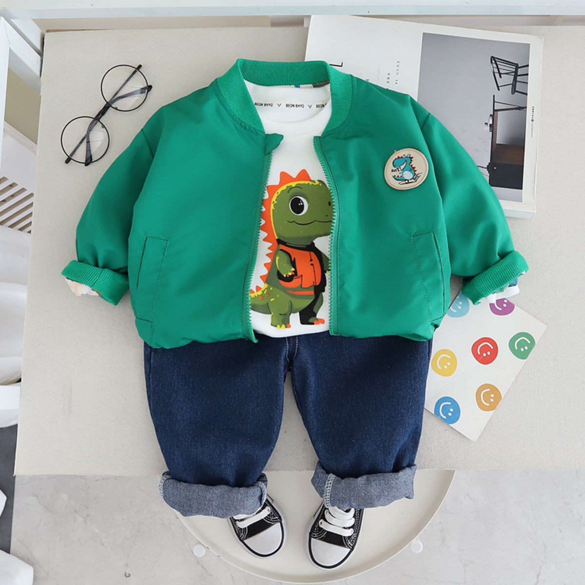 Boys autumn suit new style infant children spring and autumn clothes little boy double-sided long-sleeved three-piece suit trendy