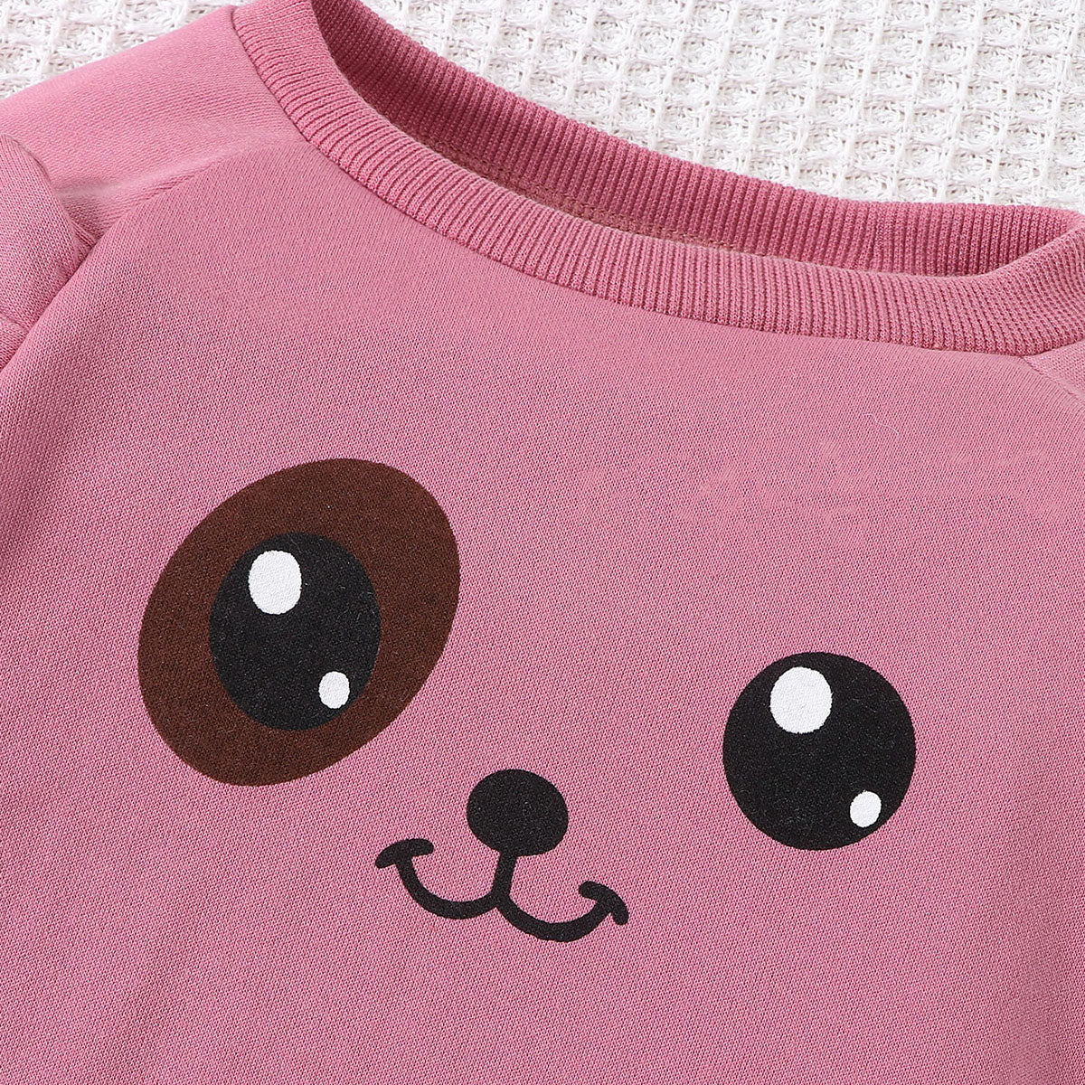 Baby Girls Cute Casual Cartoon Printed 3D Ear Shaped Round Neck Long Sleeve Sweater