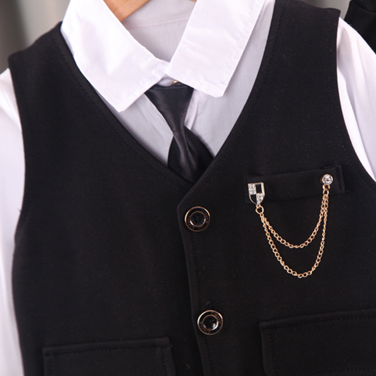 5-piece Toddler Boy Long Sleeve Shirt & Solid Color Button-up Vest & Matching Pants With Tie