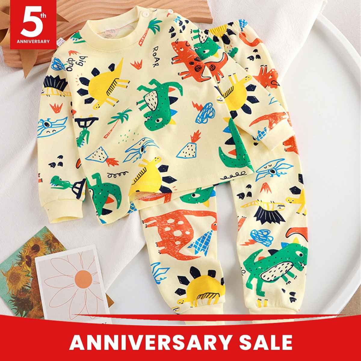 Children's pure cotton autumn underwear set cartoon dinosaur pattern