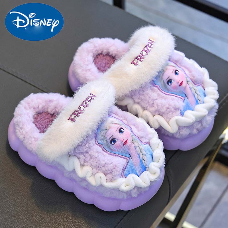 Sweet style warm home cotton slippers for girls and kids Princess Elsa