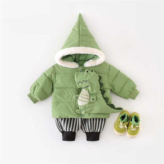 Baby winter cotton jacket with cartoon dinosaur