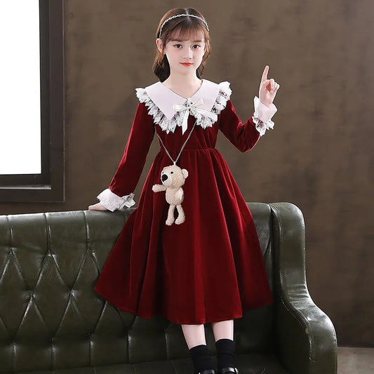 Velvet autumn and winter dress spring long sleeve mid-length