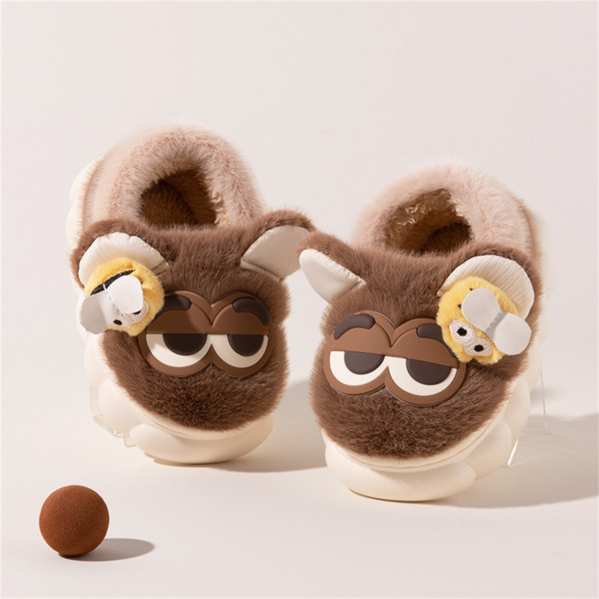 Children's autumn and winter cute cartoon big-eyed dolls indoor warm cotton slippers