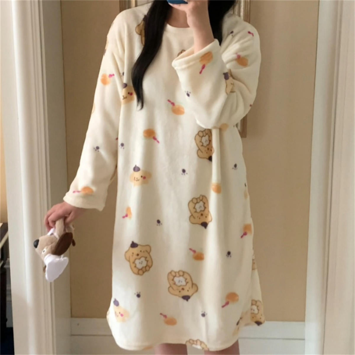 Striped flannel nightdress women's autumn and winter long sleeve home dress