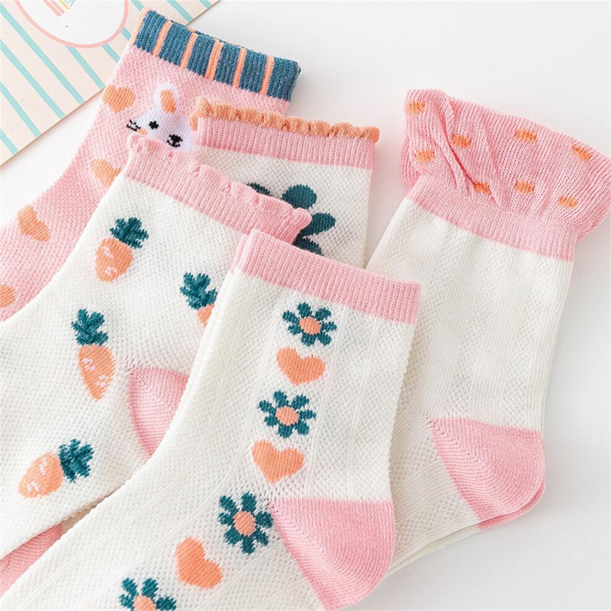 5 pairs, cute summer strawberry bunny socks