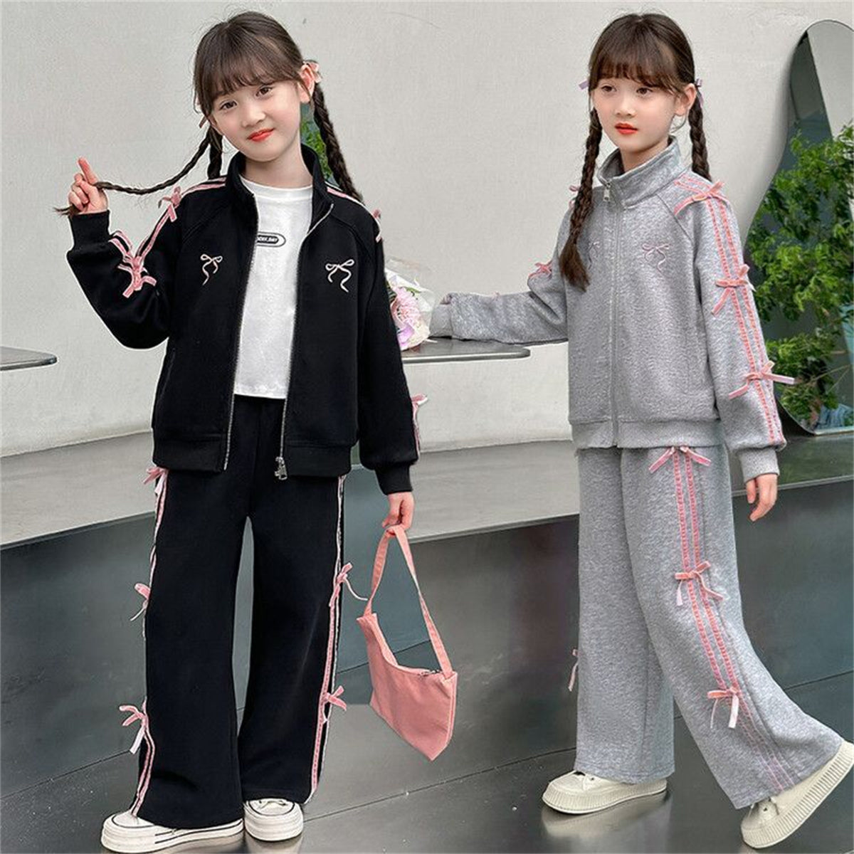 Sports suit children's bow fashionable cardigan fashionable sweatpants two-piece set