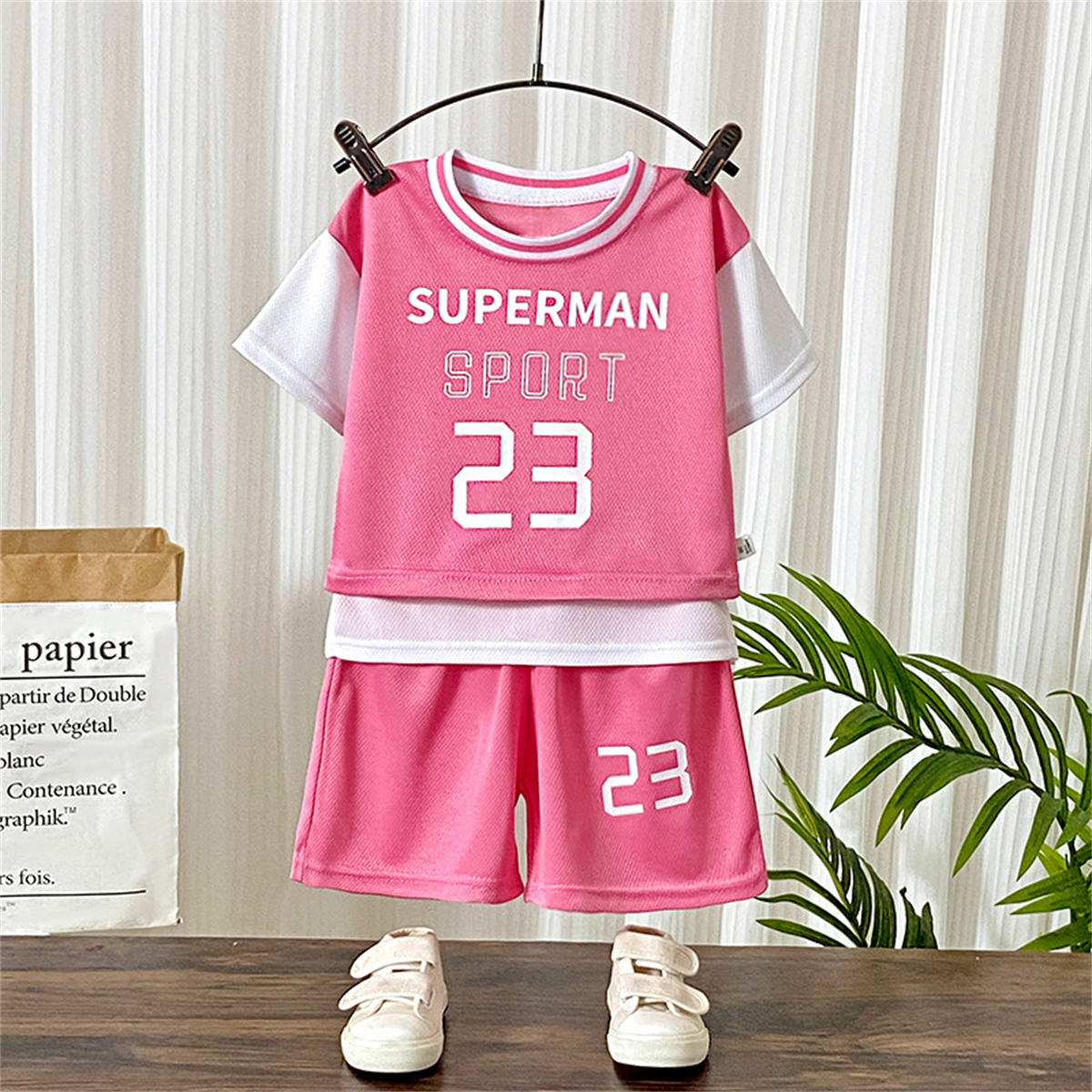 New summer children's sports short-sleeved basketball uniforms set fake two-piece boys' jerseys girls' clothing