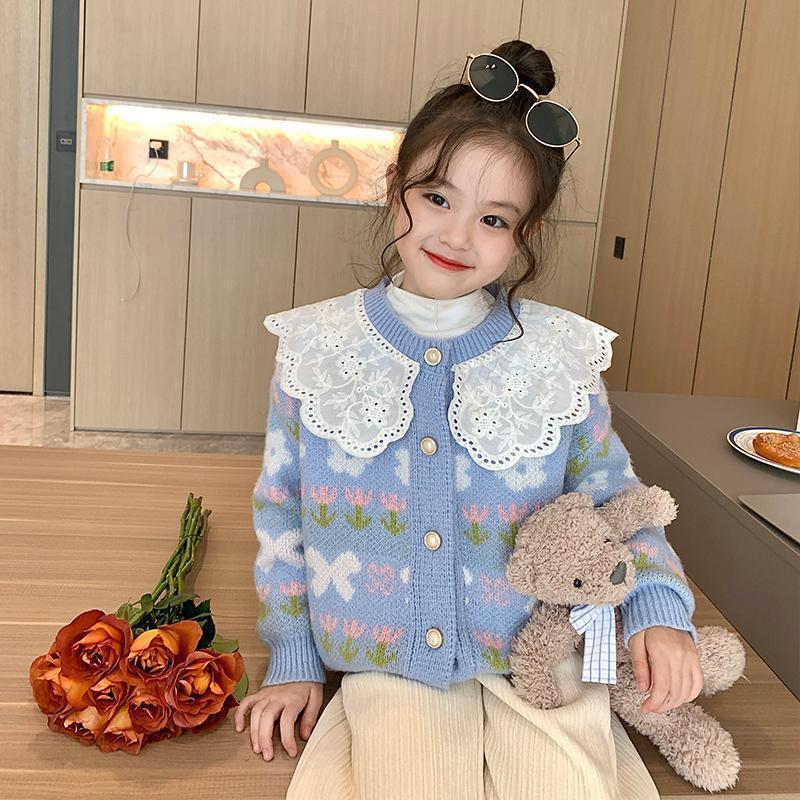 Girls ruffled sweater knitted cardigan