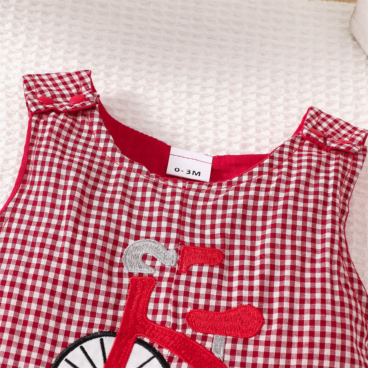 Christmas Baby Plaid Bodysuit Cartoon Christmas Tree Embroidery Jumpsuit