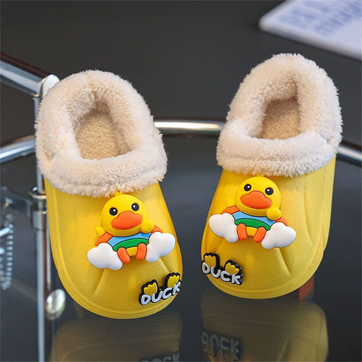 Winter waterproof plush 3D cartoon bear pattern cotton slippers for boys and girls